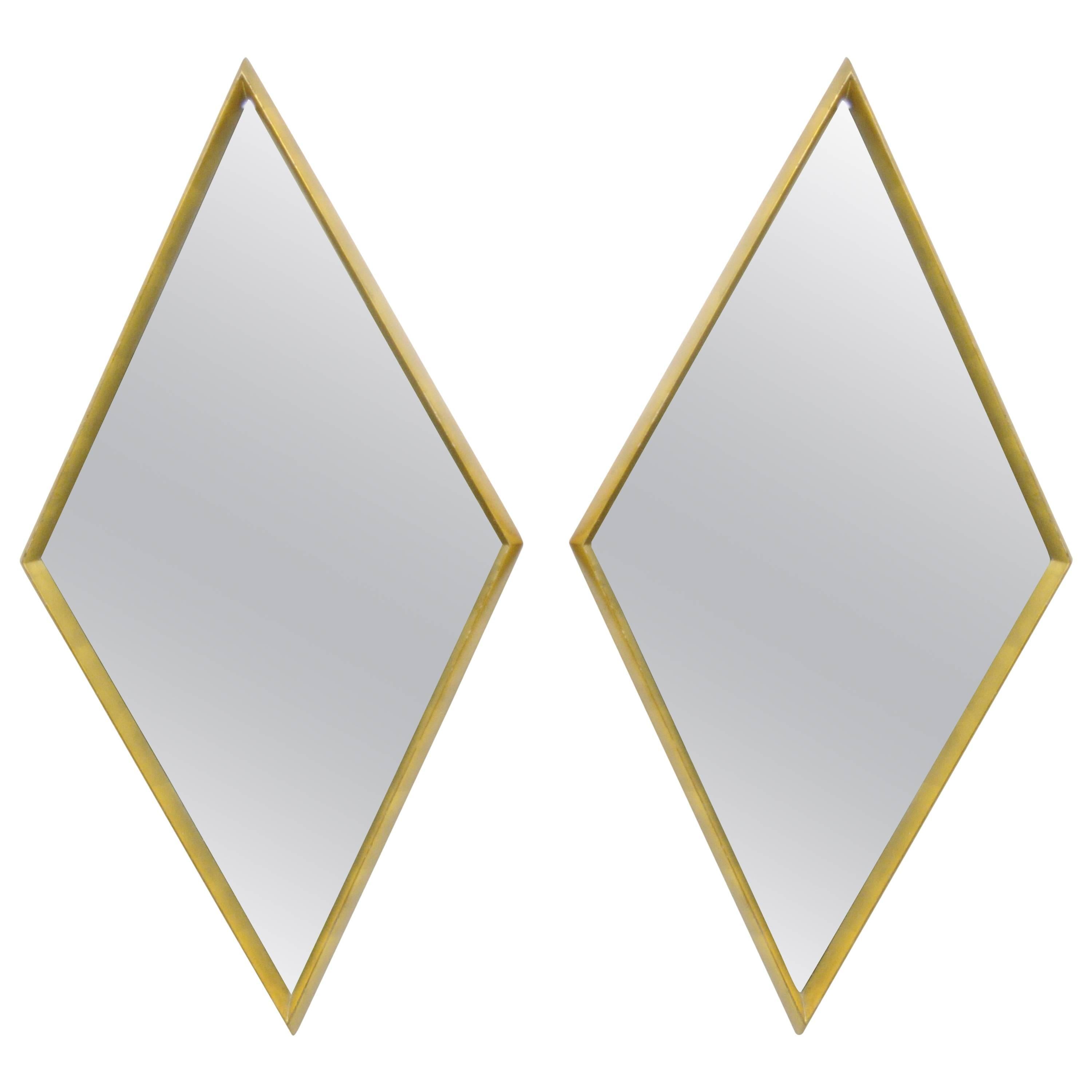 Pair of Diamond Shaped Deep Wood Frame Gold Leaf Wall Mirrors Attrib. to Labarge