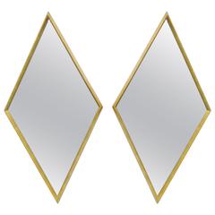 Pair of Diamond Shaped Deep Wood Frame Gold Leaf Wall Mirrors Attributed Labarge 9