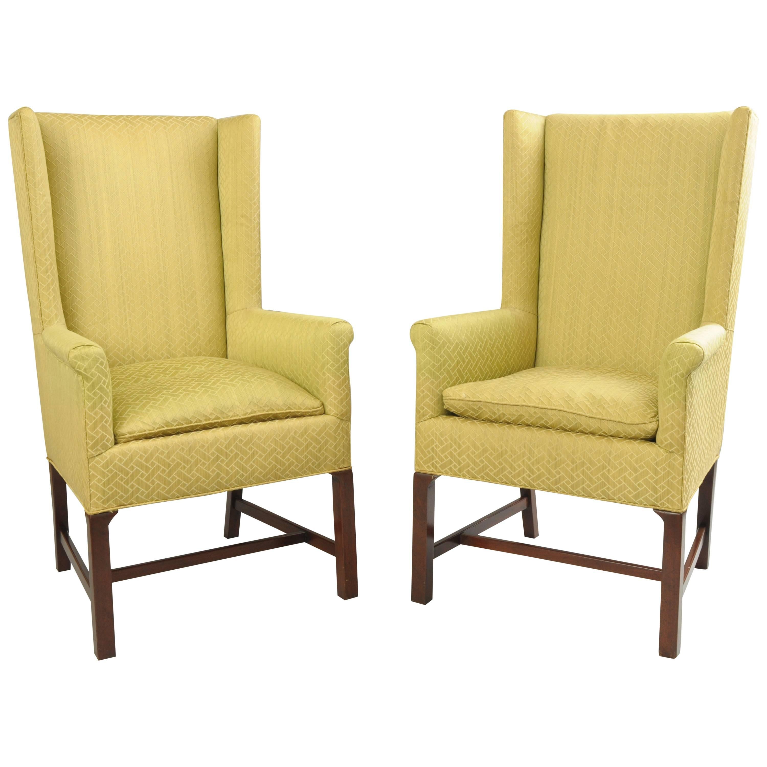 Pair of Mid-Century Modern Mahogany Wingback Lounge Chairs after Edward Wormley