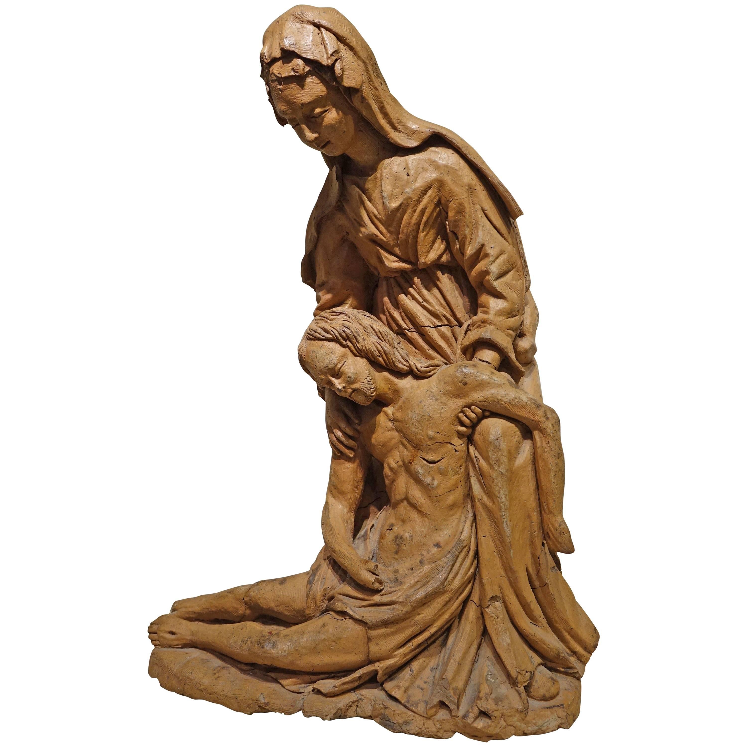 Original Terracotta Representing a Virgin of Mercy, France 17th Century