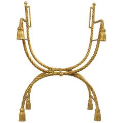 Italian Gold Gilt Iron Rope and Tassel Savonarola Directors Style Lounge Chair