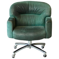 Green Suede Leather Swiveling Office Chair on Casters by Harter, 1970s