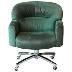Green Suede Leather Swiveling Office Chair on Casters by Harter, 1970s 9