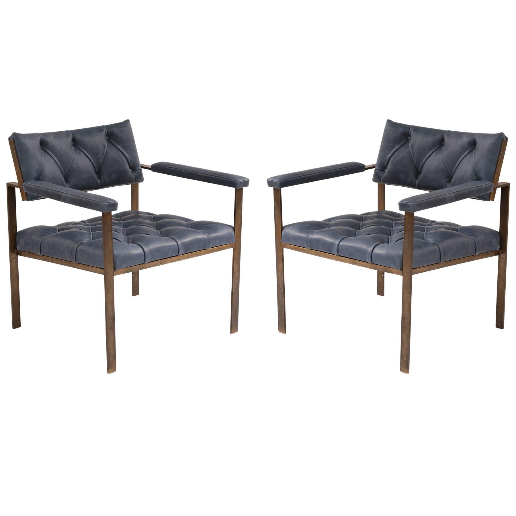 Harvey Probber Bronze and Leather Lounge Chairs