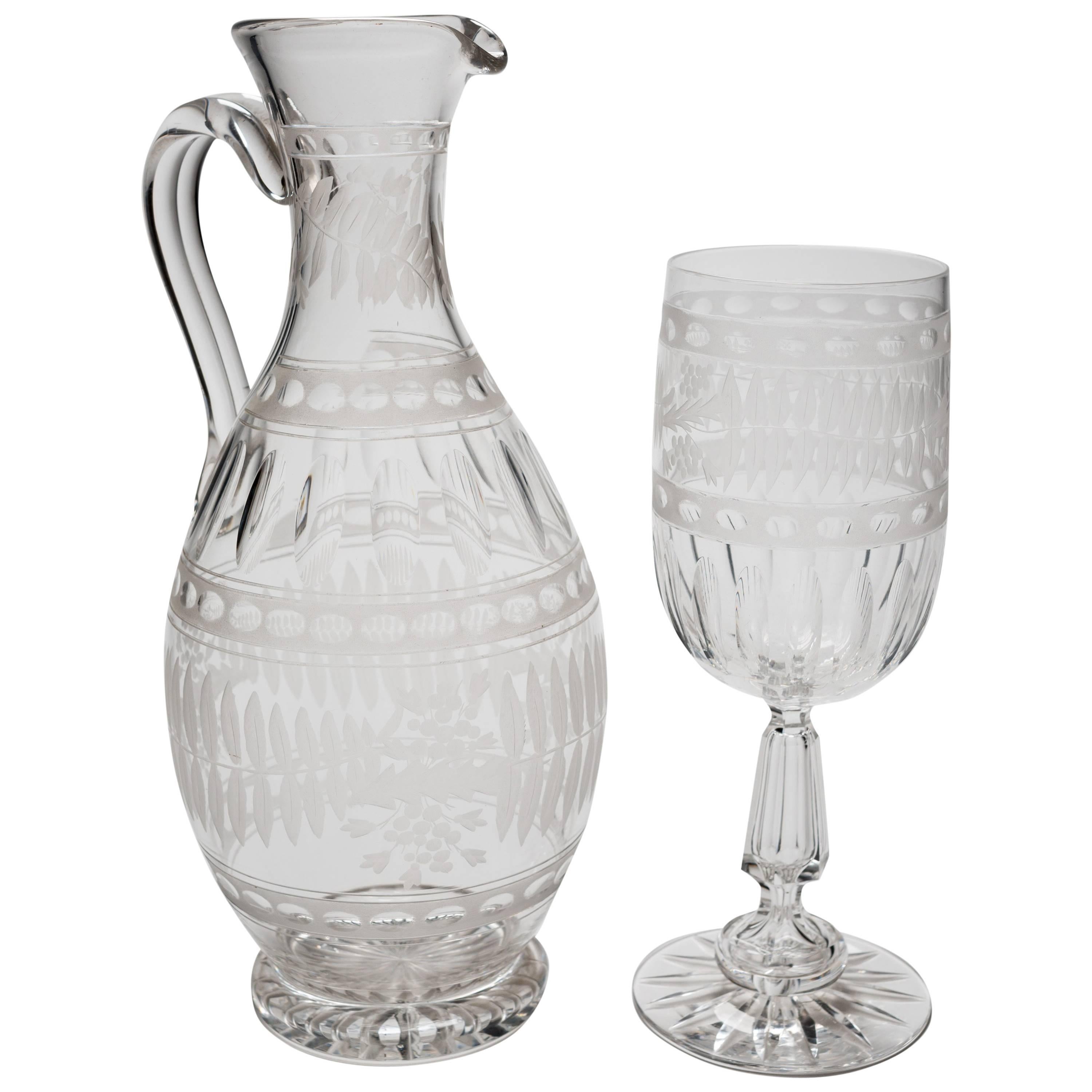 19th Century Victorian Glass Claret Jug and Goblet For Sale