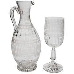 19th Century Victorian Glass Claret Jug and Goblet