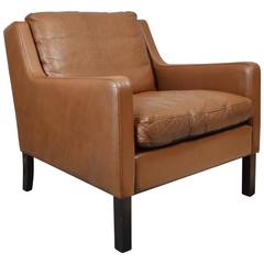 Danish Mid-Century Vintage Vintage Børge Mogensen Style Tan Leather Lounge Chair
