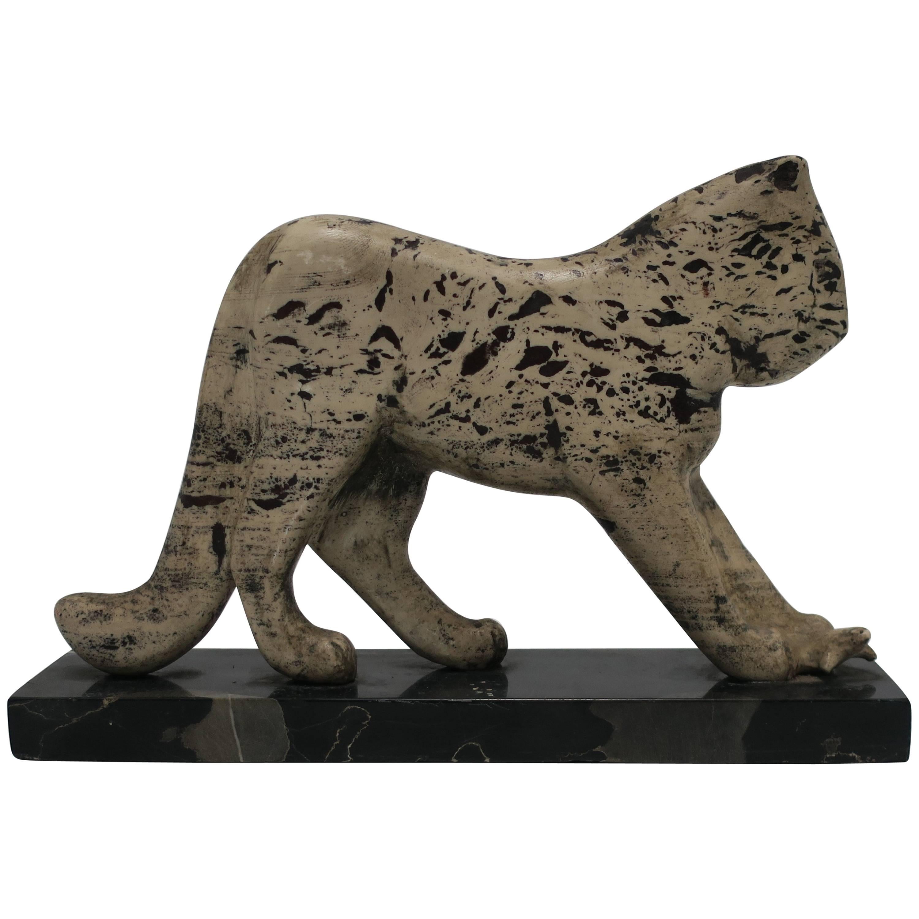 Black and White Marble Tiger Cat Sculpture