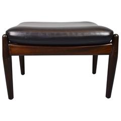 Danish Mid-Century Retro Black Leather Børge Mogensen Style Foot Stool/Ottoman