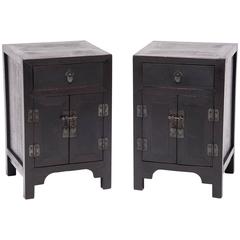 Antique Pair of Chinese Square Corner Kang Cabinets