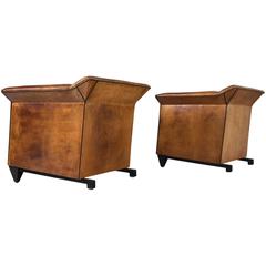 Vintage Patinated Cognac Leather Club Chairs, 1960s