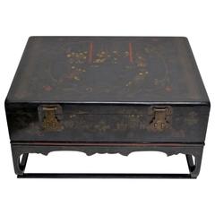 Chinese 19th Century Lacquered Robe Trunk on Later Custom Stand as Coffee Table