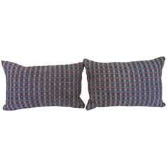 Pair of French 19th Century Antique Blockprinted Checked Cotton Pillows 9