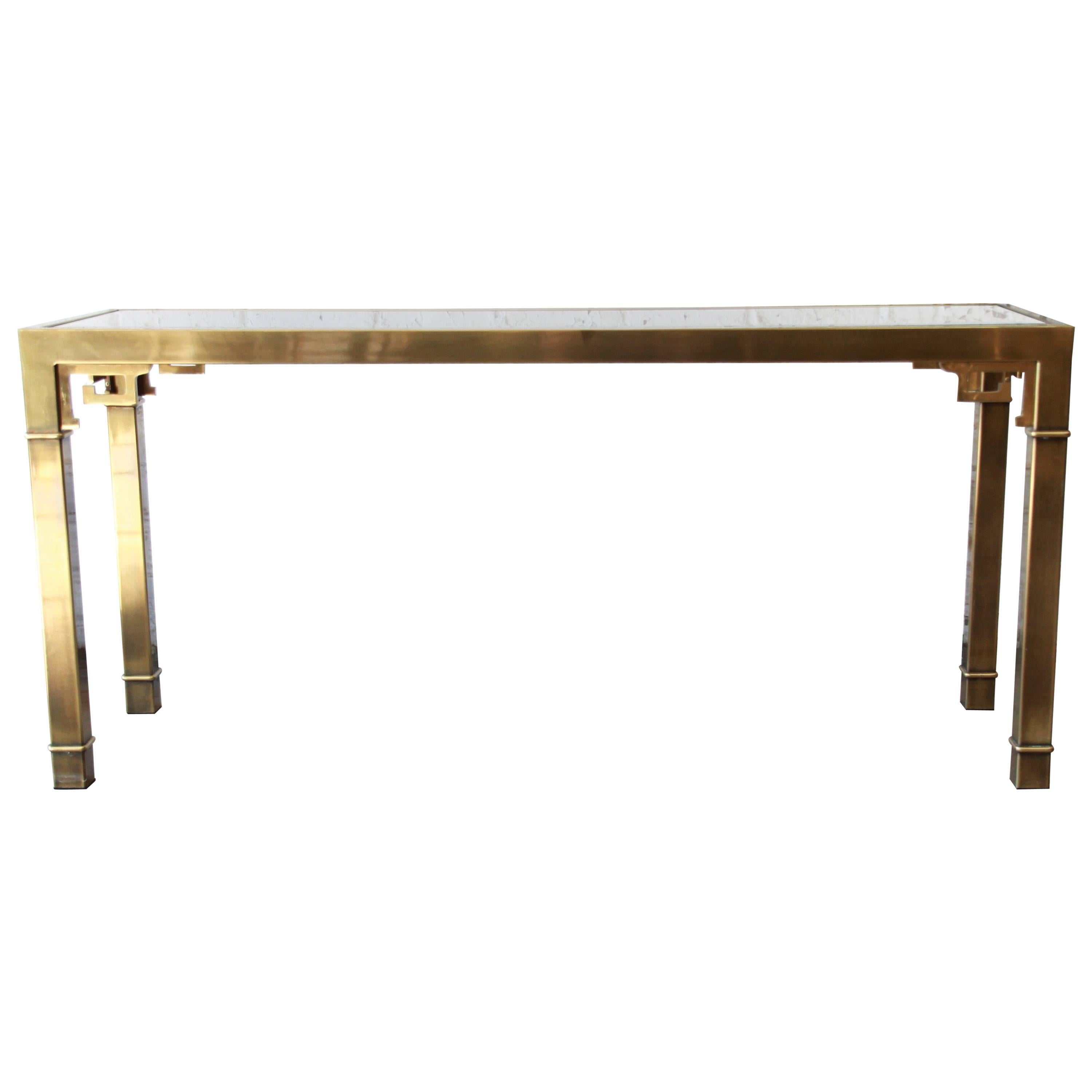 Brass and Glass Greek Key Console Table by Mastercraft