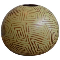 Ceramic Ball-Shaped Vase with Geometric Patterns