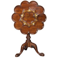 Antique Fine Brass Inlaid Scalloped Tripod Table Attributed to Frederick Hintz