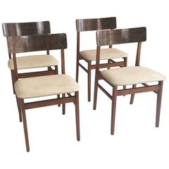 Set of Four 1970s Mid-Century Dining Chairs Wood Grain Effect Back Rests