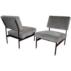 Pair of 1950s Iron and Velvet Chairs