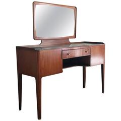 1960s Heals of Lonon Glass Topped Rosewood Dressing Table with Brass Detail