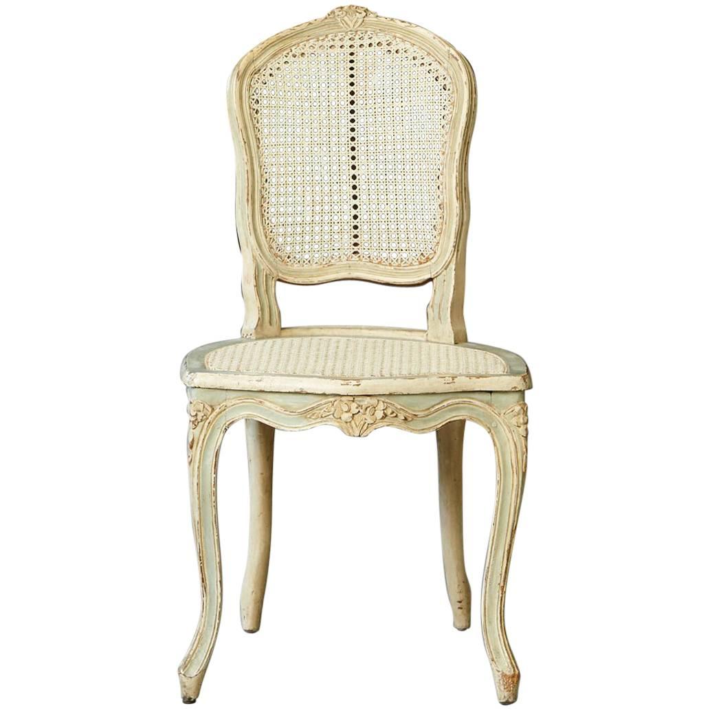 19th Century French Paint Decorated Caned Vanity Chair in the Style of Louis XV