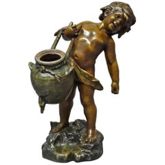 19th Century French Patinated Bronzed Spelter Figure of Young Male Water Carrier