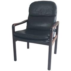 1970s Mid-Century Danish Dyrlund Leather Chair with Lacquered Rosewood Frame