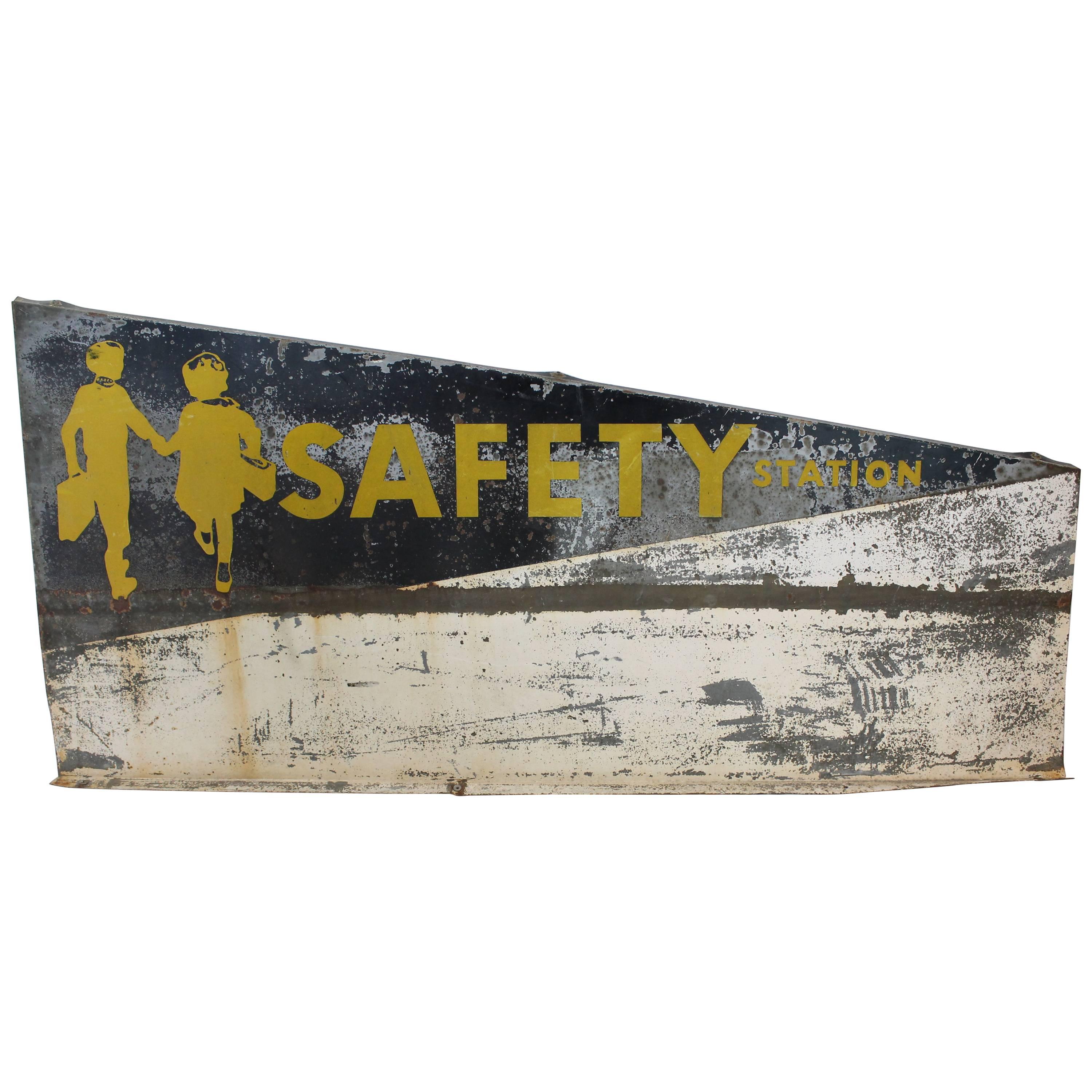 Perfectly Weathered Safety Station Metal Sign For Sale