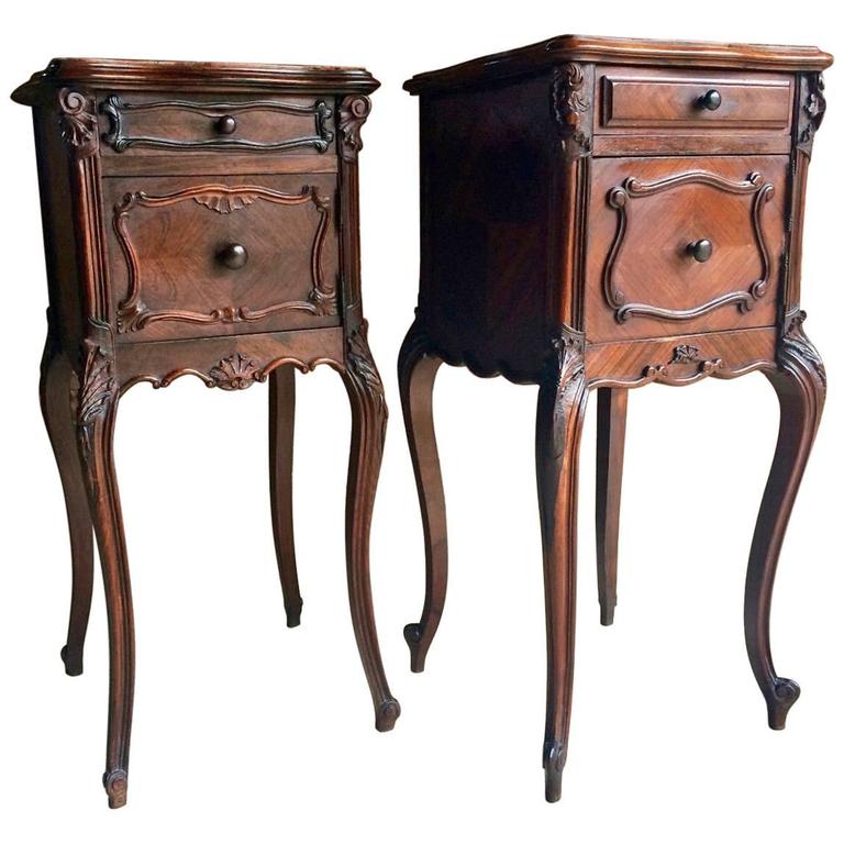Antique French Bedside Tables Cabinets Pair Walnut Marble Topped at 1stdibs