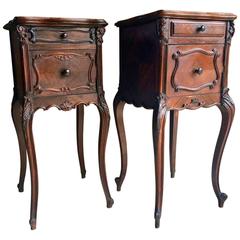 Antique French Bedside Tables Cabinets Pair Walnut Marble Topped