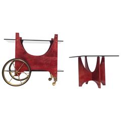 Stunning Brass & Lacquered Goatskin Aldo Tura Cocktail Trolley Set, Italy, 1960s 7