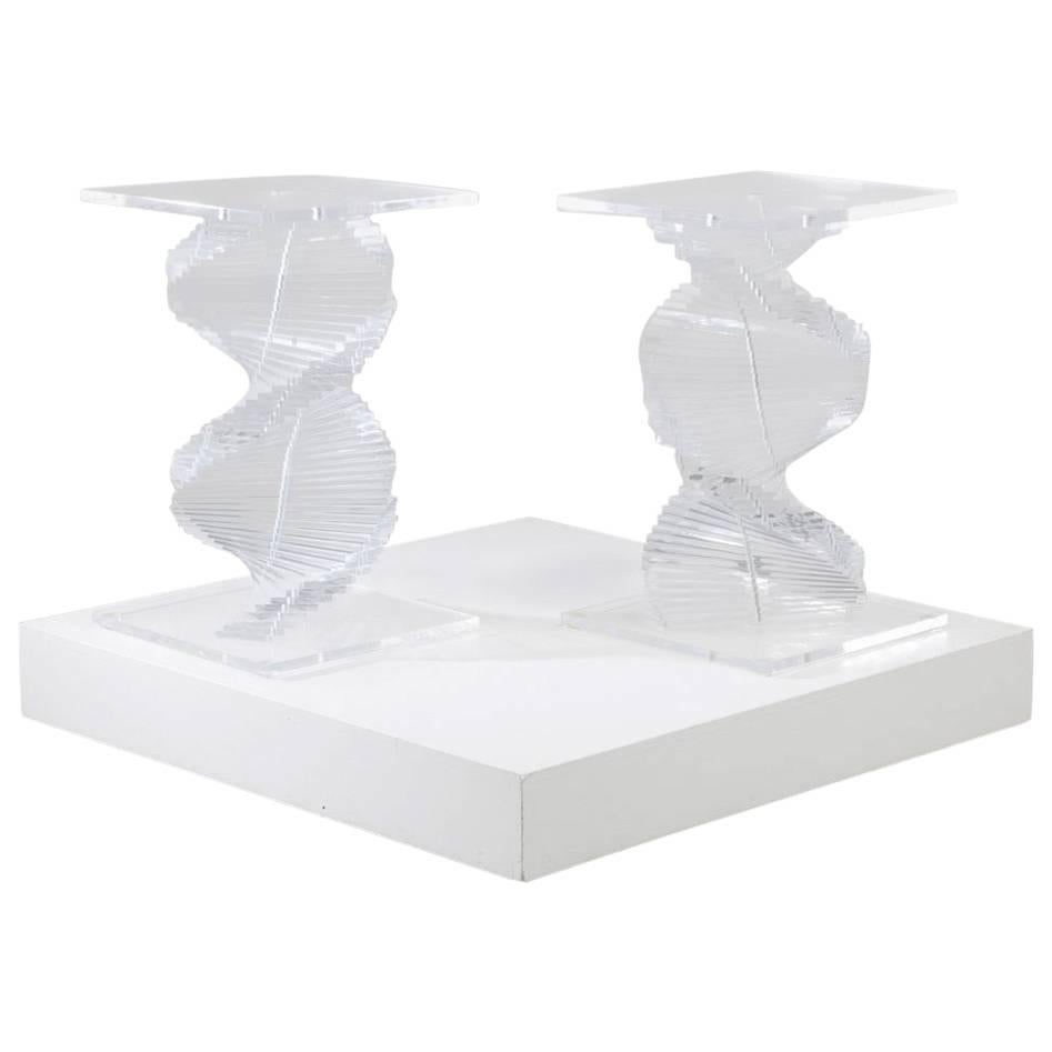 Pair of Spiral Stacked Lucite Pedestal Bases, 1970s