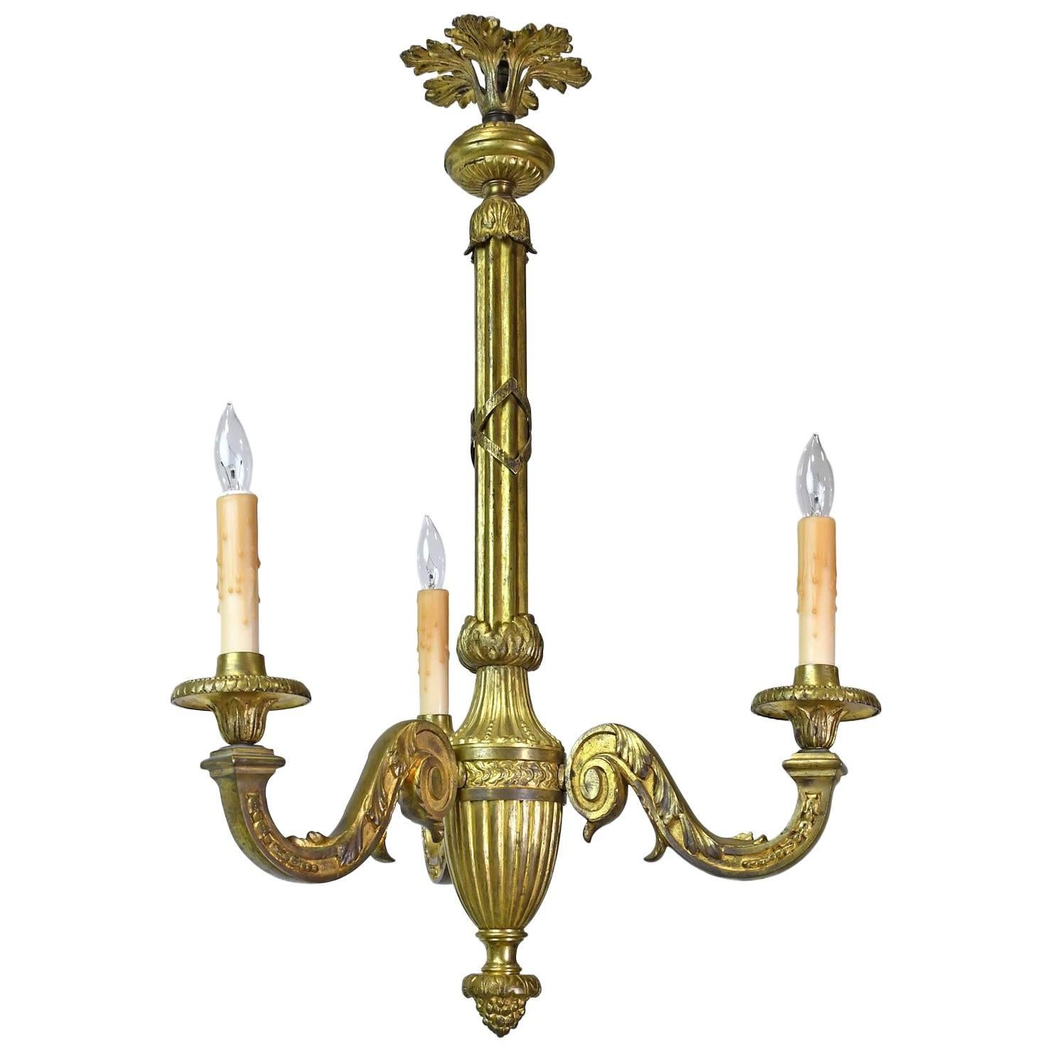Early 20th Century French Belle Époque Three-Light Chandelier in Bronze Doré