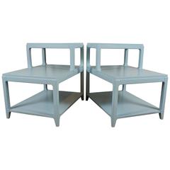 Pair of Stepped Side Tables in Light Blue