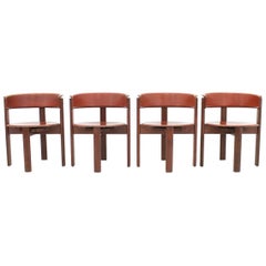 Set of Four Cassina Dining Room Chairs in Red Leather Italy, 1970s Set of Four Cassina Dining Room Chairs in Red Leather Italy, 1970s