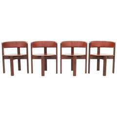 Set of Four Leather and Walnut Dining Room Chairs by Cassina, Italy, 1970s 12