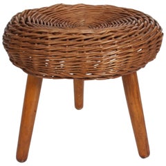 Tony Paul Wicker Rattan Stool, circa 1950s