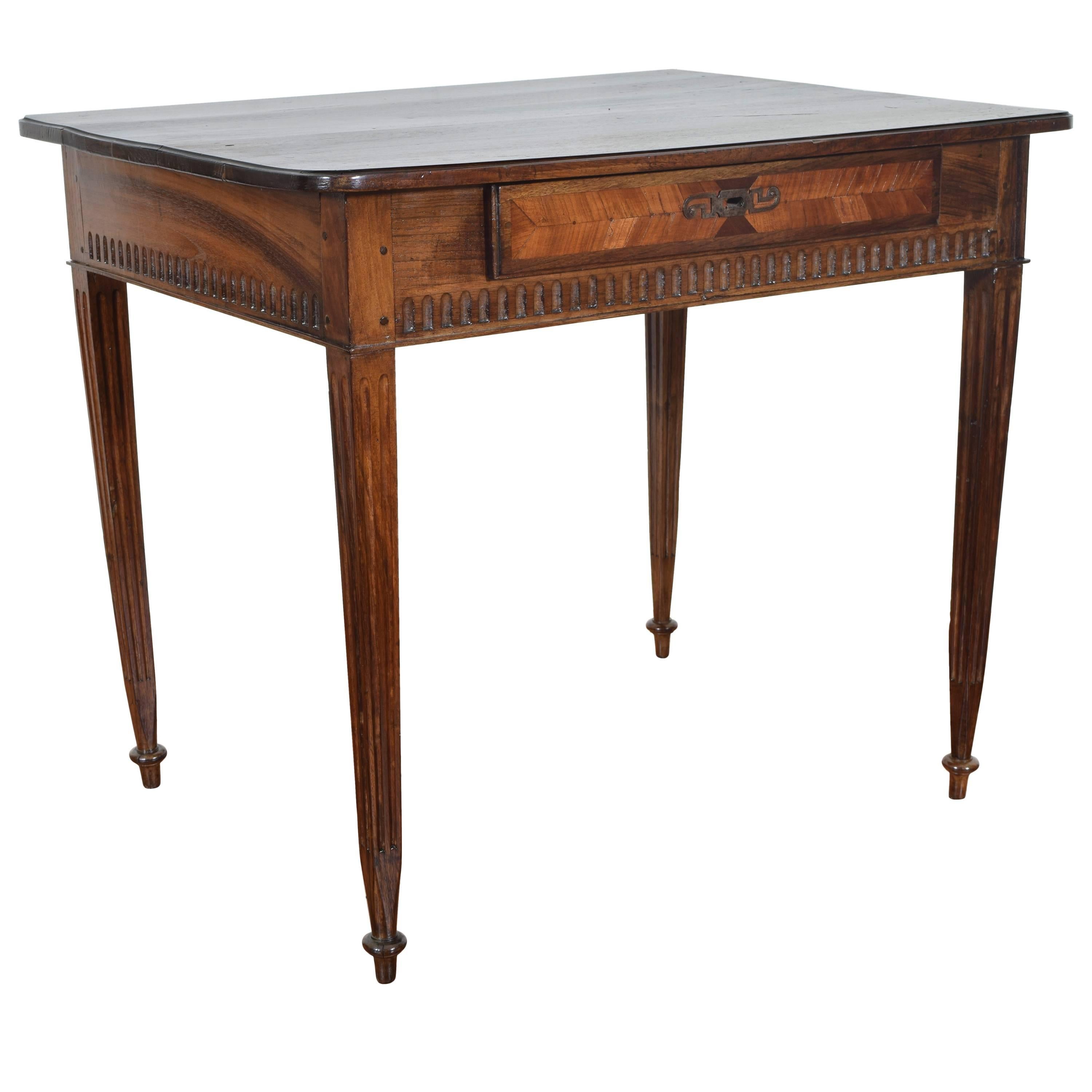 French Neoclassic Carved Walnut and Veneer One-Drawer Table, Early 19th Century