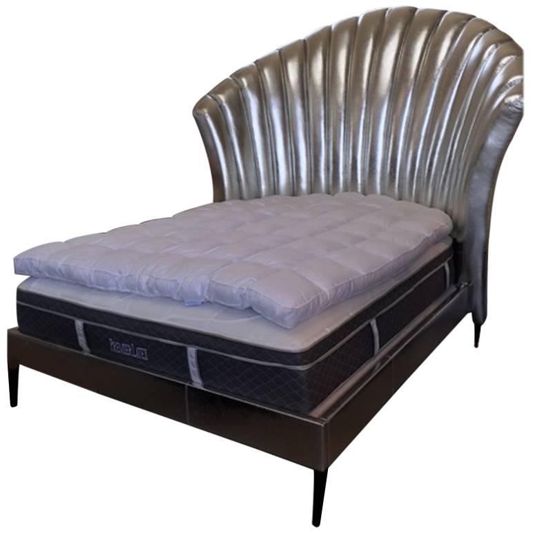 Silver Italian Leather Bed For Sale