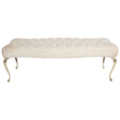Hollywood Regency Tufted Bench with Brass Legs