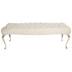 Hollywood Regency Tufted Bench with Brass Legs 4