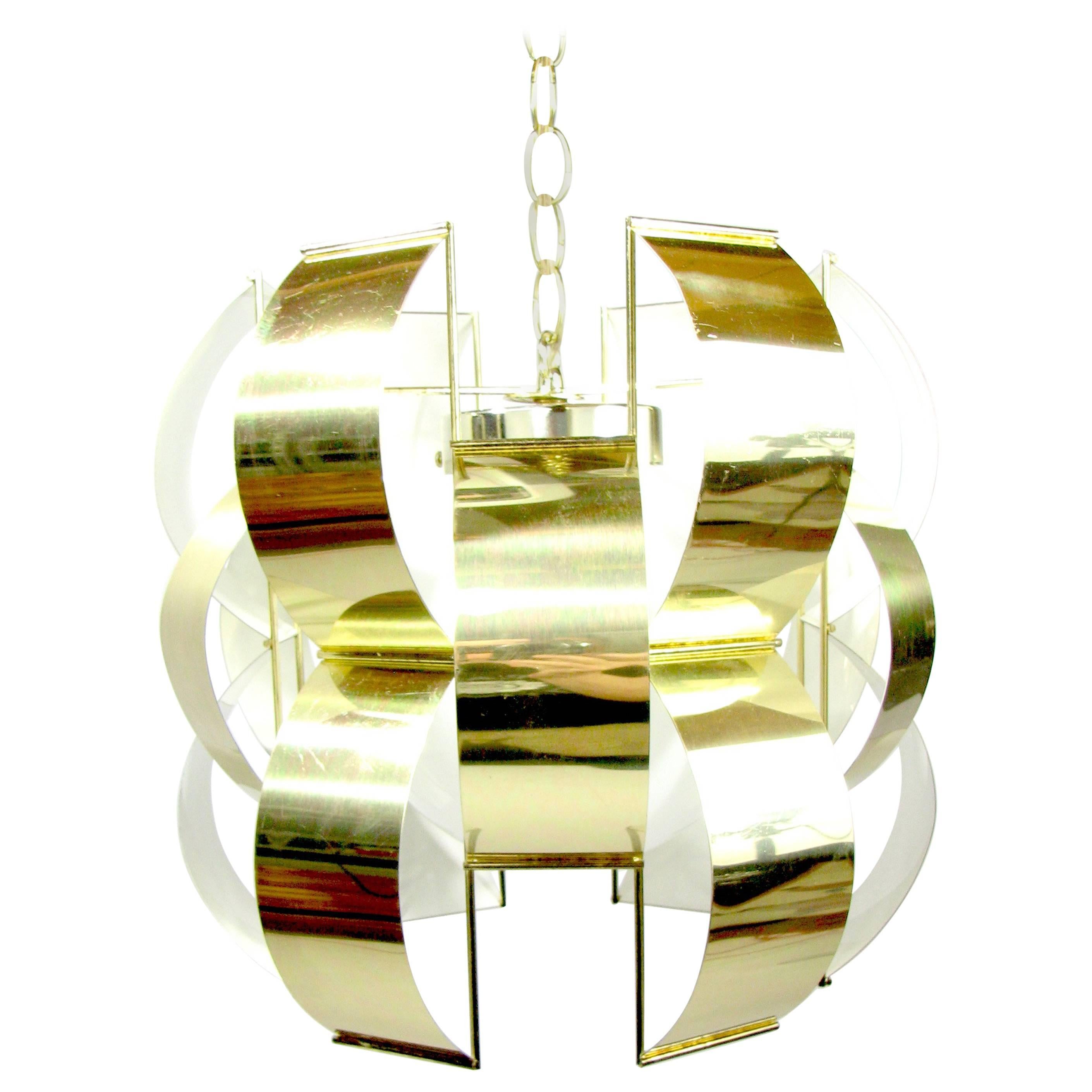Iconic Lightolier Polished Brass Pendant Light For Sale