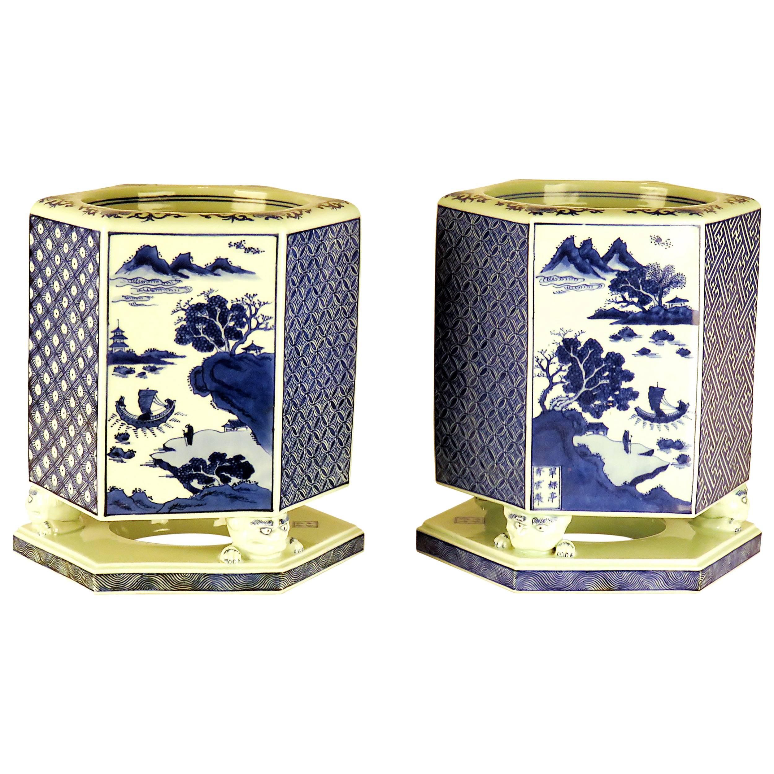 Pair of Japanese Porcelain Hibachi, Early 20th century