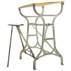 Industrial Metal & Wood Working Desk with Stool, 1930s 12