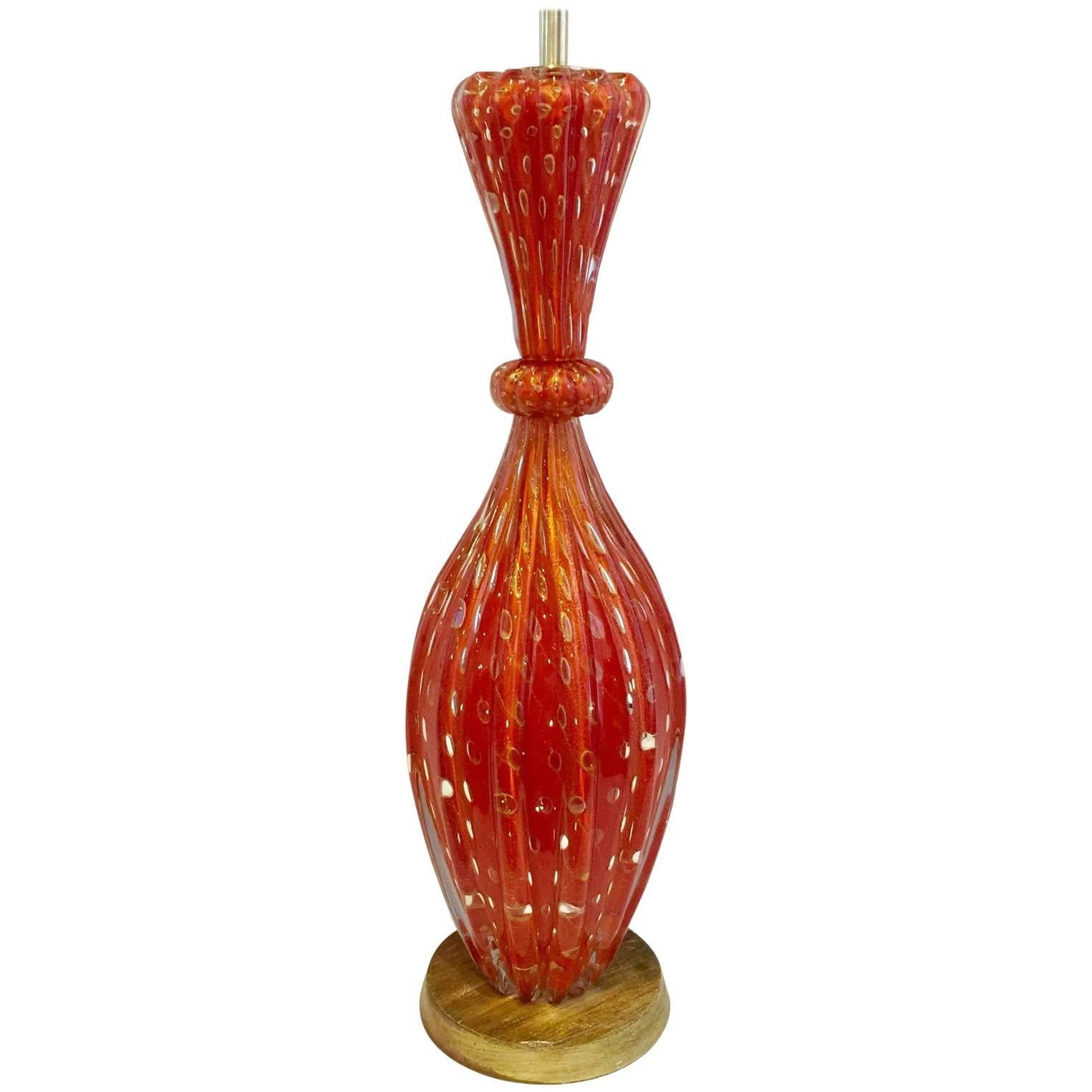 Barovier & Toso Orange Flex Bubbles Murano Glass Table Lamp, 1960' Italy For Sale