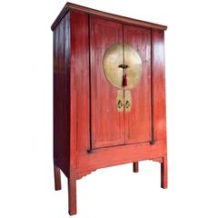Antique Chinese Cupboard Cabinet Very Large Red Lacquered