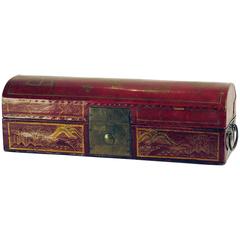 Leather and Red Lacquer Chinese Domed Box, circa 1870 3