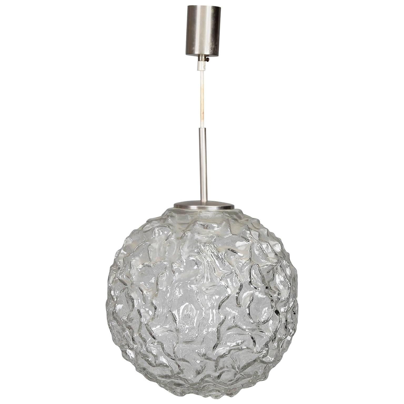 Mid-Century Molded and Textured Glass Globe Pendant