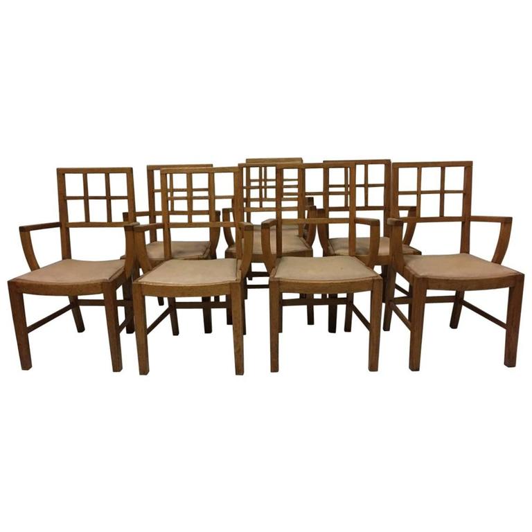 21 Lattice Back Oak Armchairs Attributed To Heals Of London For Sale