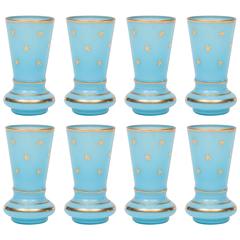 Mid-Century Turquoise Cordial Glasses, Set of Eight