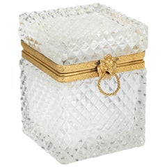 Cut Crystal Lidded Box With Brass Lion Head